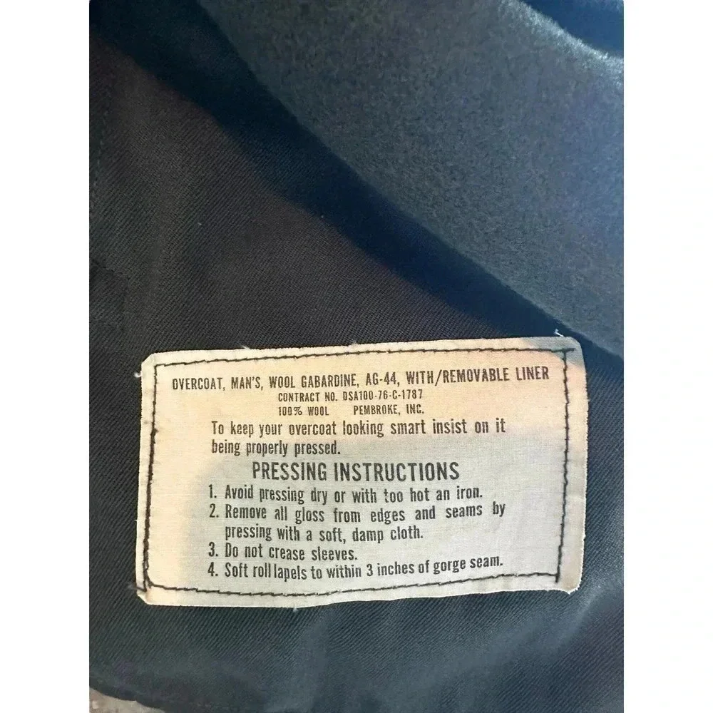 Vintage OVERCOAT MENS WOOL GABARDINE AG-44, WITH /REMOVABLE LINER Size 34L
